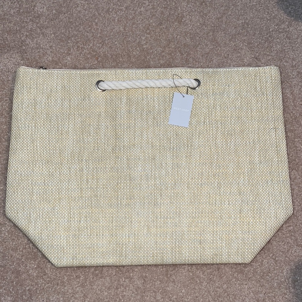 NWT Large Woven Canvas Beach Bag Tote